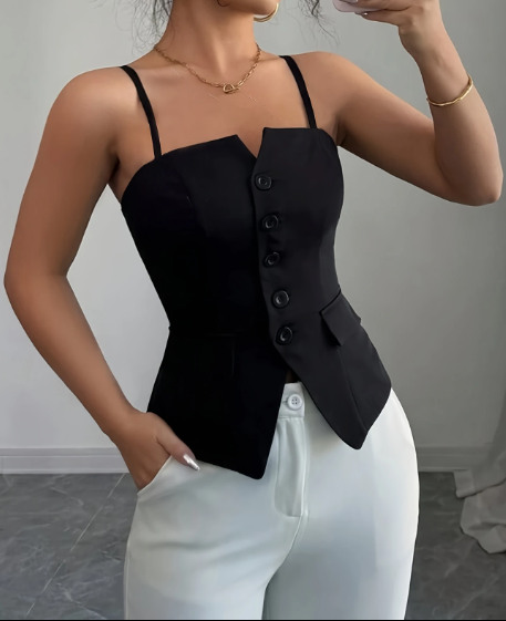 Blusa de Cuello en V con Correa Ajustable para Mujer